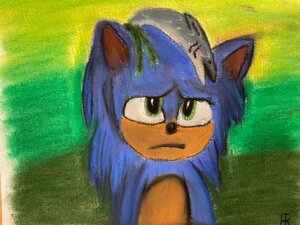 Sonic mit Pastellkreide gezeichnet 