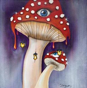 Mushrooms with eyes *surreal painting 