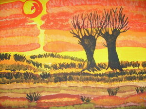 Krüppelweiden im sonnenuntergang 