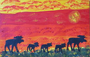 Elche im Sonnenuntergang