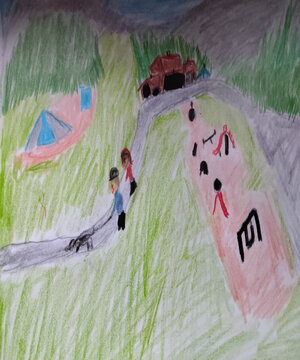 Leute in Landschaft.